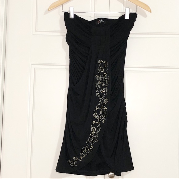 Morgan De Toi Women Strapless Black Printed Dress - Picture 1 of 8